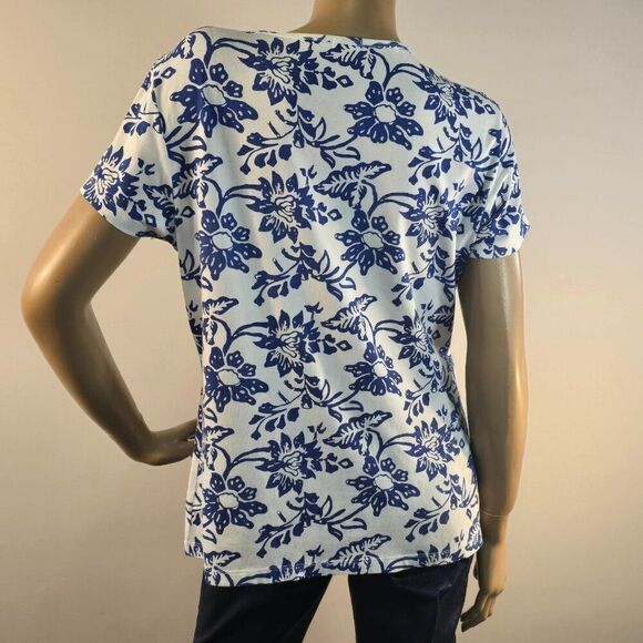 J McLaughlin Top Womens Sz XL Blue White Floral Short Sleeve Modal Stretch - Picture 4 of 7